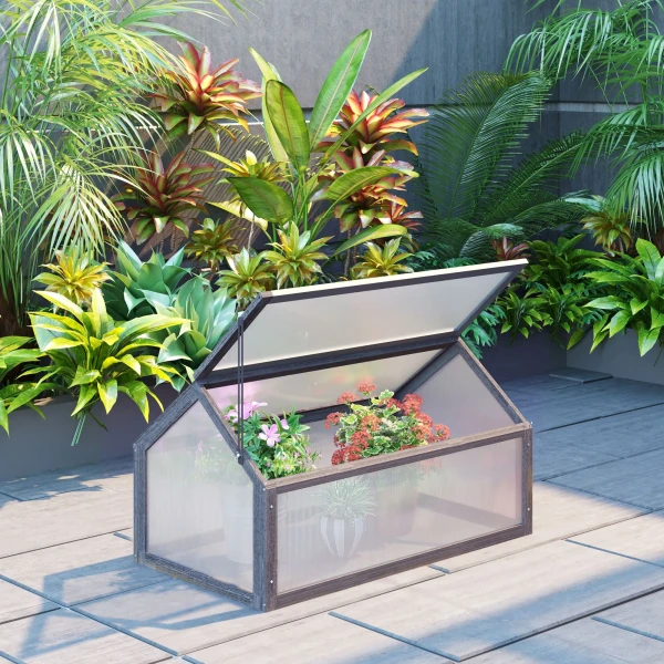 Kweekbak Van Hout, Mini Broeikas 90 X 52 X 49,5 Cm, Broeikas Met Deksel, Lichtdoorlatende Kweekbak, Winterbestendige Verhoogde Tuinbed Voor Tuin, Balkon, Grijs 2