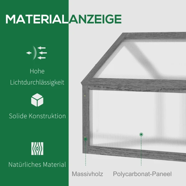 Kweekbak Van Hout, Mini Broeikas 90 X 52 X 49,5 Cm, Broeikas Met Deksel, Lichtdoorlatende Kweekbak, Winterbestendige Verhoogde Tuinbed Voor Tuin, Balkon, Grijs 5