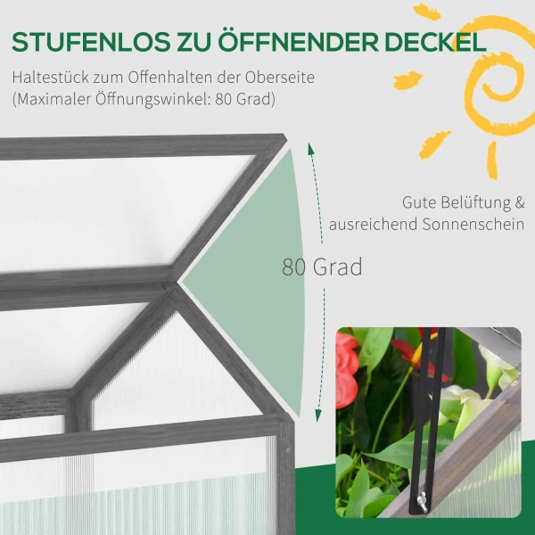 Kweekbak Van Hout, Mini Broeikas 90 X 52 X 49,5 Cm, Broeikas Met Deksel, Lichtdoorlatende Kweekbak, Winterbestendige Verhoogde Tuinbed Voor Tuin, Balkon, Grijs 6