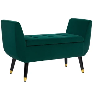 Luxe Zitbank Gestoffeerde Bank Met Opbergruimte Armleuningen Kistbank Fluweelachtig Polyester Rubberhout Groen 107 X 42 X 65 Cm 1