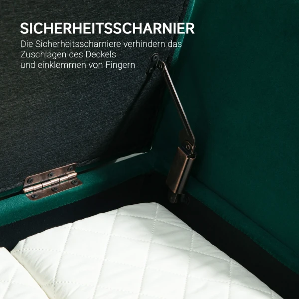 Luxe Zitbank Gestoffeerde Bank Met Opbergruimte Armleuningen Kistbank Fluweelachtig Polyester Rubberhout Groen 107 X 42 X 65 Cm 8