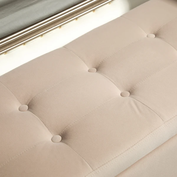 Luxe Zitbank Gestoffeerde Bank Met Opbergruimte Armleuningen Kofferbank Fluweelachtig Polyester Rubberhout Beige 107 X 42 X 65 Cm 10