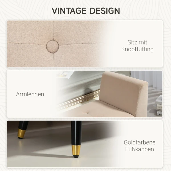 Luxe Zitbank Gestoffeerde Bank Met Opbergruimte Armleuningen Kofferbank Fluweelachtig Polyester Rubberhout Beige 107 X 42 X 65 Cm 7