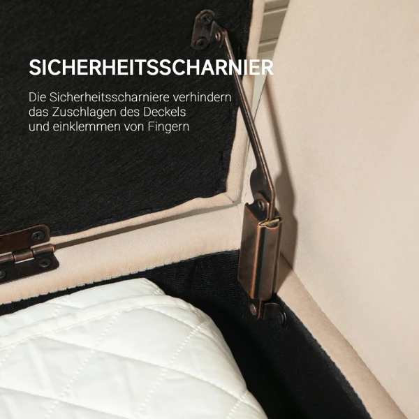 Luxe Zitbank Gestoffeerde Bank Met Opbergruimte Armleuningen Kofferbank Fluweelachtig Polyester Rubberhout Beige 107 X 42 X 65 Cm 8