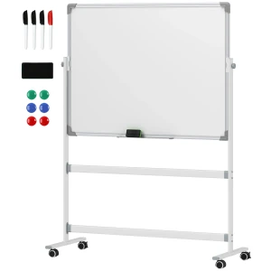 Magnetisch Whiteboard 120 X 90 Cm Dubbelzijdig Magneetbord Met Standaard, Wielen, 6 Markers & 1 Gum, 360° Draaibaar, 3 Traps Verstelbaar Magneetbord Voor Kantoor, Thuis 1