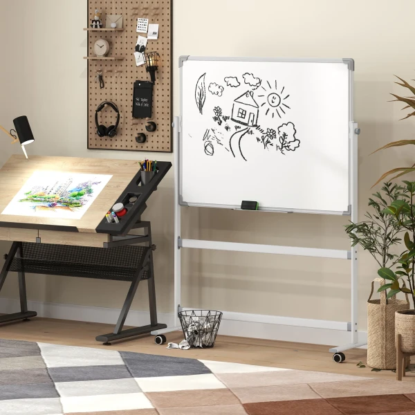 Magnetisch Whiteboard 120 X 90 Cm Dubbelzijdig Magneetbord Met Standaard, Wielen, 6 Markers & 1 Gum, 360° Draaibaar, 3 Traps Verstelbaar Magneetbord Voor Kantoor, Thuis 10