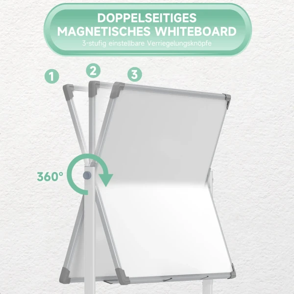 Magnetisch Whiteboard 120 X 90 Cm Dubbelzijdig Magneetbord Met Standaard, Wielen, 6 Markers & 1 Gum, 360° Draaibaar, 3 Traps Verstelbaar Magneetbord Voor Kantoor, Thuis 5