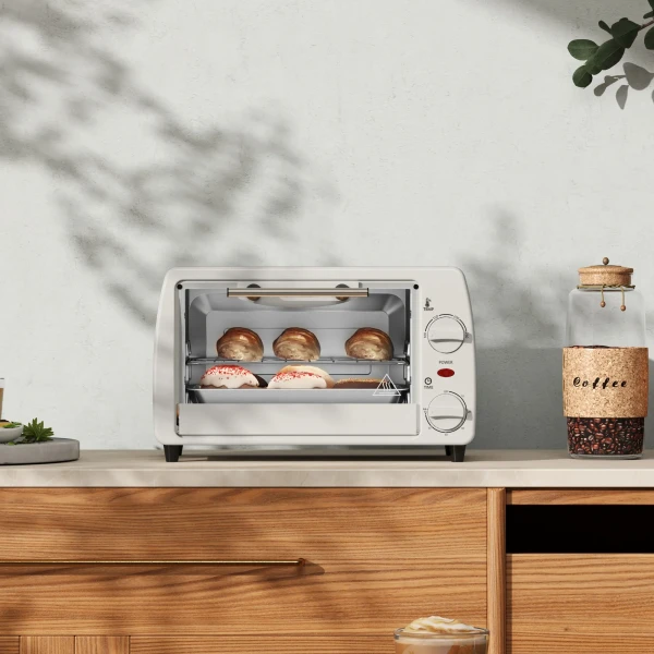 Mini Oven 10 Liter 750w Kleine Elektrische Oven Met Temperatuur Tot 230 ℃ Timer 60 Minuten Bakplaat En Rooster 36,5x26x22 Cm Crèmewit 10