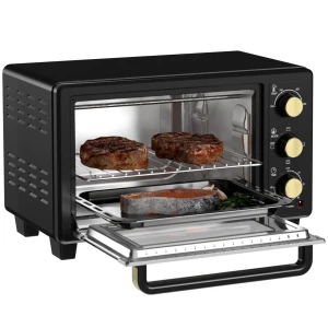 Minibackofen 16 L 1400w Mini Oven 100 230℃ 60 Min. Timer, Met Grillrooster En Bakplaat, Pizzaoventje Met Tablethandvat, Kruimelbak Zwart 1