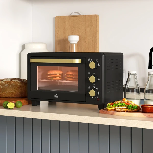 Minibackofen 16 L 1400w Mini Oven 100 230℃ 60 Min. Timer, Met Grillrooster En Bakplaat, Pizzaoventje Met Tablethandvat, Kruimelbak Zwart 2