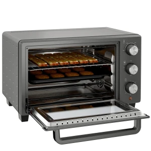 Minibackofen 21l 1400w 60 Min. Timer, Kleinbackofen Met Instelbare Temperatuur Van 100 °c 230 °c, Mini Oven Met Bakplaat, Draadrek, Tafeloven Van Roestvrij Staal, Grijs 1