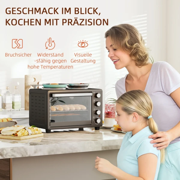 Minibackofen 28 L 2600w Mini Oven 100 230℃ 60 Min. Timer, Met 2 Warmhoudplaten, Bakplaat En Grillrooster Pizzaoventje Met Kruimelbak, Tablethandvat Zwart 10