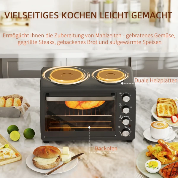 Minibackofen 28 L 2600w Mini Oven 100 230℃ 60 Min. Timer, Met 2 Warmhoudplaten, Bakplaat En Grillrooster Pizzaoventje Met Kruimelbak, Tablethandvat Zwart 5