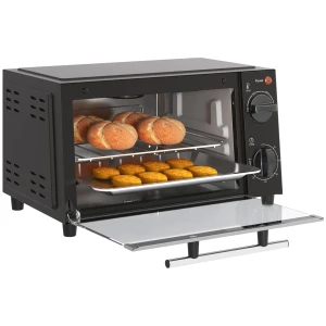 Minibackofen 9l Mini Oven Met Bakplaat, Grillrooster, 100 °c 230 °c, Met Instelbare Temperatuur En Gaartijd, 60 Min. Timer, 750w, Roestvrij Staal, Zwart 1