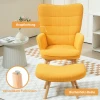 Oorfauteuil Met Voetenbank, Relaxfauteuil, Gestoffeerde Fauteuil In Koordlook, Loungestoel, Armstoel Met Houten Poten, Tv Stoel Voor Woonkamer, Oranje 6