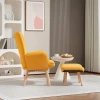 Oorfauteuil Met Voetenbank, Relaxfauteuil, Gestoffeerde Fauteuil In Koordlook, Loungestoel, Armstoel Met Houten Poten, Tv Stoel Voor Woonkamer, Oranje 8