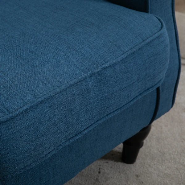 Oorfauteuil Stoel Met Tufting, Hoge Rugleuning, Gestoffeerde Loungestoel Met Afgeronde Armleuningen, Houten Poten, Voor Slaapkamer, Woonkamer, Tot 160 Kg, Blauw 10