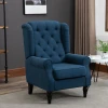 Oorfauteuil Stoel Met Tufting, Hoge Rugleuning, Gestoffeerde Loungestoel Met Afgeronde Armleuningen, Houten Poten, Voor Slaapkamer, Woonkamer, Tot 160 Kg, Blauw 2