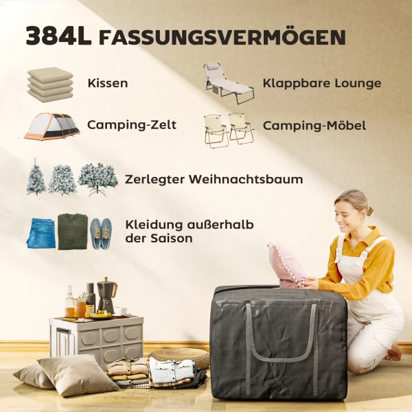 Opbergtas 600d Oxford, 384l Draagtas Tot 60kg Belastbaar, Uv30+ Waterdichte Kussentas, Voor Kamperen En Reizen, 80 X 80 X 60 Cm, Zwart 5