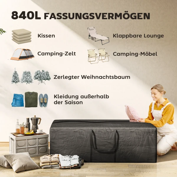 Opbergtas 600d Oxford, 840l Draagtas Tot 100kg Belastbaar, Uv30+ Waterdichte Kussentas, Voor Kamperen En Reizen, 175 X 80 X 60 Cm, Zwart 5