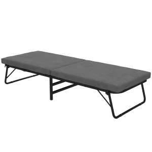 Opklapbed 70 X 190 Cm, Opvouwbaar Gastenbed Met 7cm Schuimmatras, Verstelbaar Hoofdeinde, Reisbed Op Wielen, Linnenlook, Metalen Frame Voor Kantoor, Logeerkamer, Donkergrijs 1