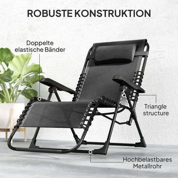 Opvouwbare Zonneligstoel Tuinstoel Met Hoofdkussen, Ligstoel Met 5 Voudig Verstelbare Rugleuning, Weerbestendige Campingligstoel, Tuinstoel Tot 120 Kg Belastbaar, Voor Tuin Buiten Strand, Zwart 8