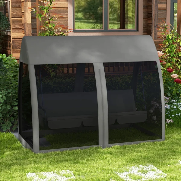 Outsuuny 2 In 1 Hollywoodschommel Met Ligfunctie 3 Zits Tuinschommel Met Baldakijn, Muggennet, Schommelbank Belast Tot 300kg, Tuinligstoel Voor Tuin, Terras, 240 X 140 X 197 Cm, Grijs 2