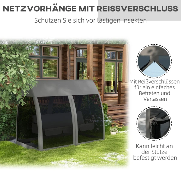 Outsuuny 2 In 1 Hollywoodschommel Met Ligfunctie 3 Zits Tuinschommel Met Baldakijn, Muggennet, Schommelbank Belast Tot 300kg, Tuinligstoel Voor Tuin, Terras, 240 X 140 X 197 Cm, Grijs 6