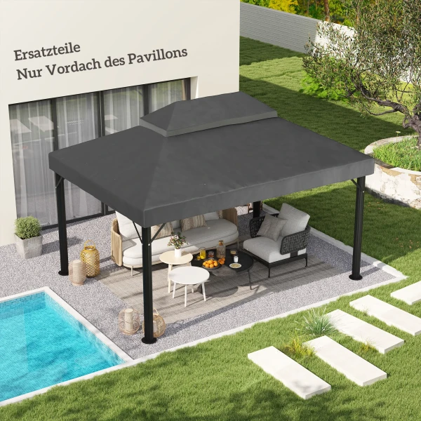 Outsuuny Vervangend Dak Voor Paviljoen 3 X 4m, Waterdicht Paviljoendak, Dubbeldak Vervanghoes Voor Tuinpaviljoen, Vervangende Onderdelen Van Oxford Stof, 370 G/m², Donkergrijs 2