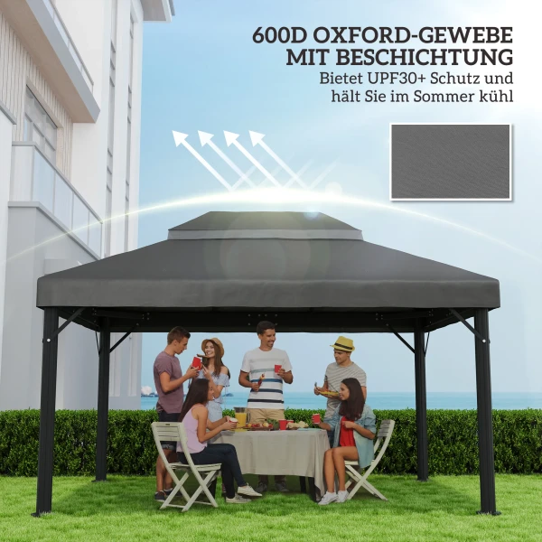 Outsuuny Vervangend Dak Voor Paviljoen 3 X 4m, Waterdicht Paviljoendak, Dubbeldak Vervanghoes Voor Tuinpaviljoen, Vervangende Onderdelen Van Oxford Stof, 370 G/m², Donkergrijs 7