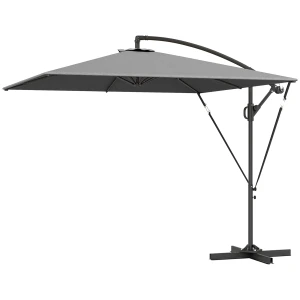 Parasol Ø260 Cm Zonnescherm Met Uv Bescherming 50+ Waterafstotend Parasol Met Standaard, Hoes, Zwengel, Windbeveiliging, Kantelbare Marktparasol Tuinparasol Voor Balkon Terras Grijs 1