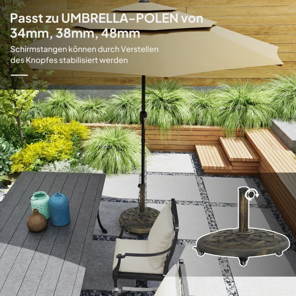 Parasolvoet Van Beton, Parasolstandaard Met Rol, Ronde Parasolhouder, Parasolgewicht, Standaard Voor Parasol 34/38/48mm Buisdiameter, Voor Balkon, Terras, Tuin, Brons 5