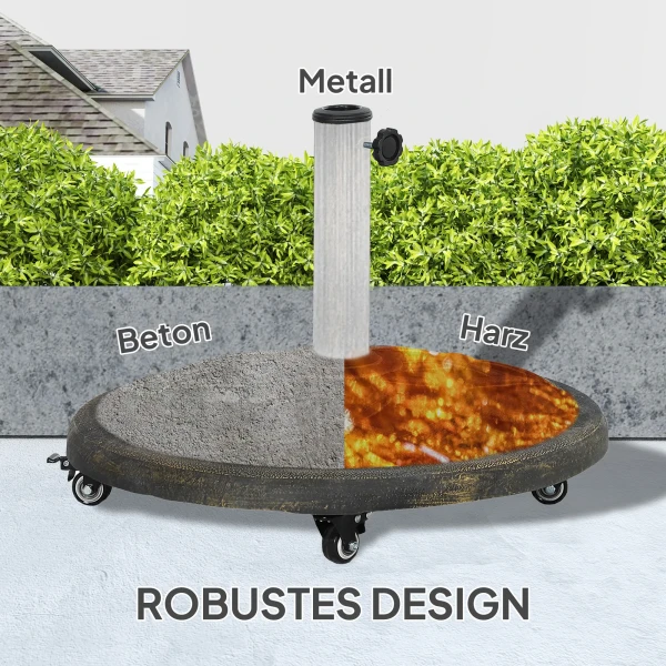 Parasolvoet Van Beton, Parasolstandaard Met Rol, Ronde Parasolhouder, Parasolgewicht, Standaard Voor Parasol 34/38/48mm Buisdiameter, Voor Balkon, Terras, Tuin, Brons 6