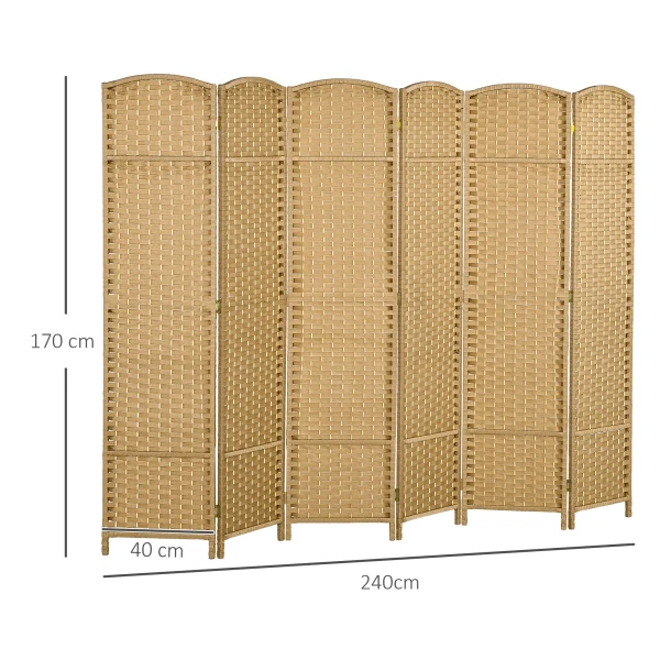 Paravent 6 Delig 240 X 170 Cm Kamerscherm Scheidingswand Van Bamboe, Opvouwbare Stellwand Kamerverdeler Privacybescherming Voor Woonkamer Natuur 4