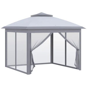 Paviljoen 3 X 3 M Tuin Pop Up Vouwtent Dubbel Dak 4 Afneembare Muggennetten + Draagtas Oxford Stof Metaal Grijs 1