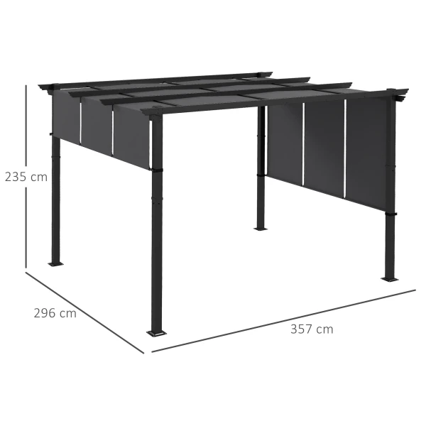 Paviljoen 3,5x3m Pergola Met Zijwand, Terrasoverkapping, Donkergrijs, Weerbestendig Voor Tuin & Terras 4