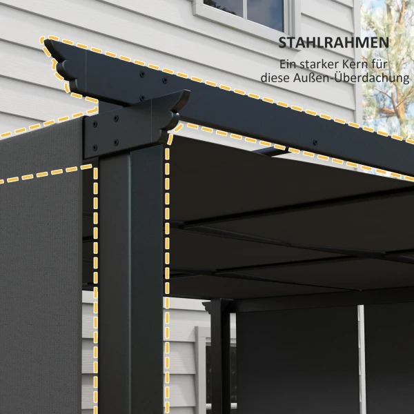 Paviljoen 3,5x3m Pergola Met Zijwand, Terrasoverkapping, Donkergrijs, Weerbestendig Voor Tuin & Terras 7