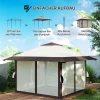 Paviljoen 4x4m Waterdicht Hoogteverstelbaar Pop Up Vouwpaviljoen Met Netwanden Uv 50+ Opvouwbaar Feesttent Tuinpaviljoen Met Draagtas Zandzakken Tuinpaviljoen Voor Camping Tuin Festival, Beige 5