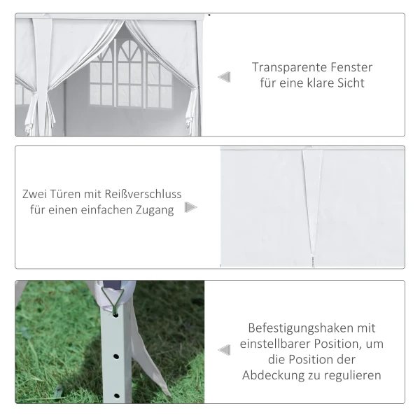 Paviljoen 5,85 X 2,95 M Opvouwbaar Tuinpaviljoen Met Uv Bescherming, Feesttent Inclusief Zijwanden & Ramen, Ritssluitingen, Staal Wit 9