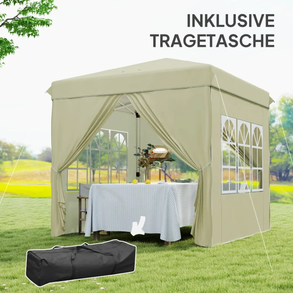 Paviljoen Ca.2,5x2,5m, Waterafstotend Stabiel Winterbestendig Pop Up Vouwpaviljoen, Uv Bescherming 50+, Opvouwbaar Feesttent Tuintent Met 4 Zijpanelen Tas Tuinpaviljoen Voor Camping Tuin, Crèmewit 8