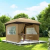 Paviljoen Ca. 3,4x3,4 M Waterafstotend Tuinpaviljoen Met 4 Zijpanelen, Dubbel Dak, Feesttent Met Uv Bescherming Tuintent Met Verzinkt Metalen Frame, Voor Tuin Beige 9