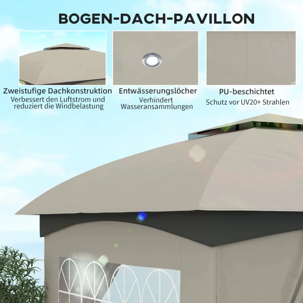 Paviljoen Ca. 3,4x3,4 M Waterafstotend Tuinpaviljoen Met 4 Zijpanelen, Dubbel Dak, Feesttent Met Uv Bescherming Tuintent Met Verzinkt Metalen Frame, Voor Tuin Lichtgrijs 5