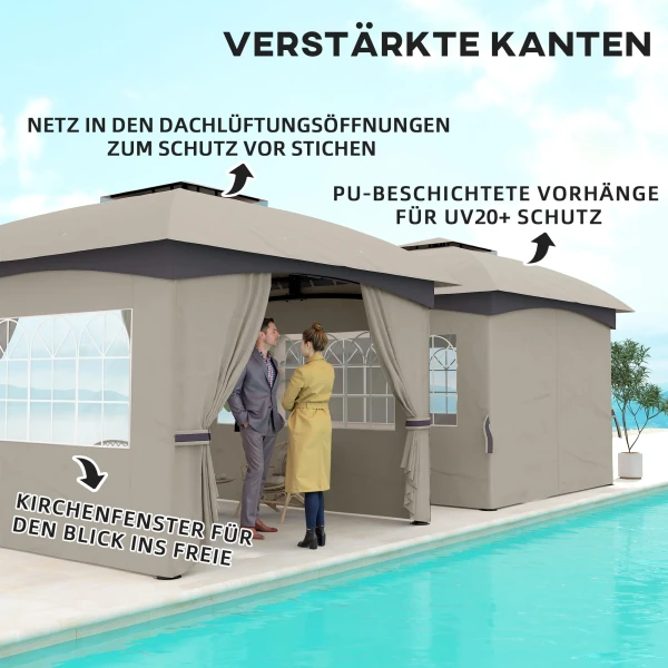 Paviljoen Ca. 3,4x3,4 M Waterafstotend Tuinpaviljoen Met 4 Zijpanelen, Dubbel Dak, Feesttent Met Uv Bescherming Tuintent Met Verzinkt Metalen Frame, Voor Tuin Lichtgrijs 6