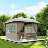 Paviljoen Ca. 3,4x3,4 M Waterafstotend Tuinpaviljoen Met 4 Zijpanelen, Dubbel Dak, Feesttent Met Uv Bescherming Tuintent Met Verzinkt Metalen Frame, Voor Tuin Lichtgrijs 9