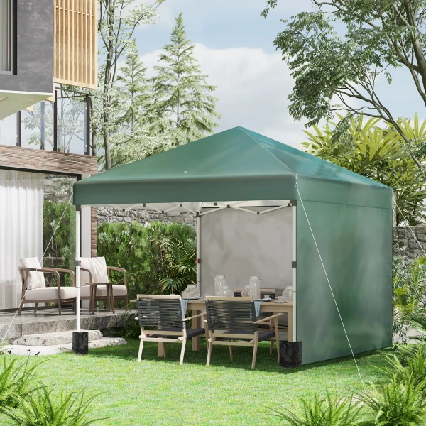 Paviljoen Ca.3x3m, Waterafstotend Stabiel Winterbestendig Pop Up Vouwpaviljoen Met 2 Zijwanden, Uv Bescherming 30+, Opvouwbaar Feesttent Tuintent Met Tas, Tuinpaviljoen Voor Camping, Tuin, Groen 2