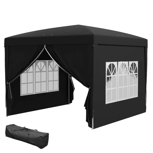 Paviljoen Ca.3x3m, Waterafstotend Stabiel Winterbestendig Pop Up Vouwpaviljoen, Uv Bescherming 50+, Opvouwbaar Partytent Tuinpaviljoen Met 4 Zijpanelen Tas Tuinpaviljoen Voor Camping Tuin, Zwart 1