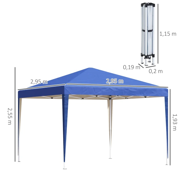 Paviljoen Ca. 3x3m, Waterafstotend Stabiel Winterbestendig Pop Up Vouwpaviljoen, Uv Bescherming, Opvouwbaar Feesttent Tuintent Met Tas, Tuinpaviljoen Voor Camping Tuin, Blauw 4