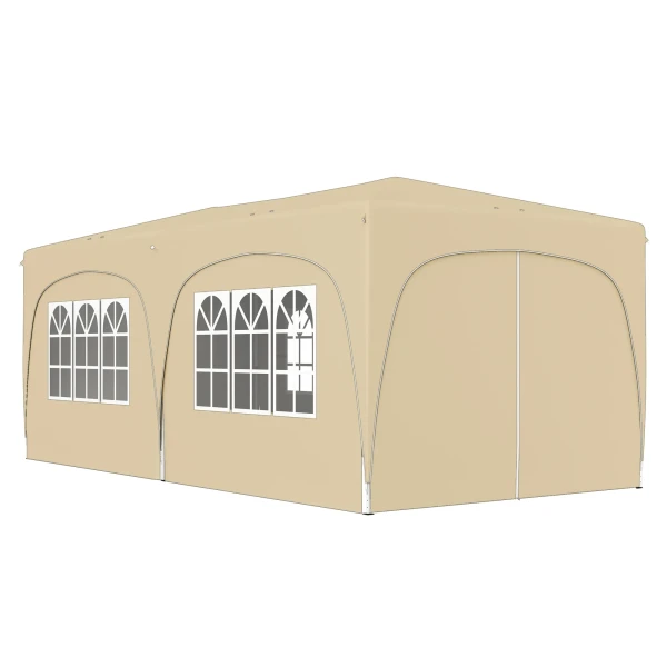 Paviljoen Ca. 3x6m, Waterafstotend Stabiel Winterbestendig Pop Up Vouwpaviljoen, Uv Bescherming 50+, Opvouwbaar Feesttent Tuintent Met 6 Zijpanelen Tas Tuinpaviljoen Voor Camping Tuin, Zand 1