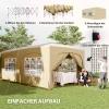 Paviljoen Ca. 3x6m, Waterafstotend Stabiel Winterbestendig Pop Up Vouwpaviljoen, Uv Bescherming 50+, Opvouwbaar Feesttent Tuintent Met 6 Zijpanelen Tas Tuinpaviljoen Voor Camping Tuin, Zand 5