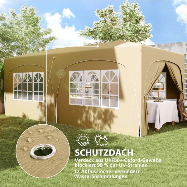 Paviljoen Ca. 3x6m, Waterafstotend Stabiel Winterbestendig Pop Up Vouwpaviljoen, Uv Bescherming 50+, Opvouwbaar Feesttent Tuintent Met 6 Zijpanelen Tas Tuinpaviljoen Voor Camping Tuin, Zand 7